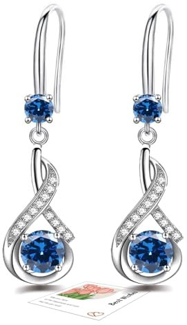 Dark Blue Drop Earrings for Women Dangling, Sterling Silver Dangle Earrings Christmas Earrings, Silver Dangly Earrings Sapphire Earrings September Birthstone Jewellery Gifts for Mum