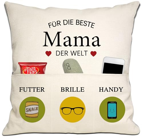 Bommex Mum Geschenk von Tochter Sohn Beste Mama in der Welt Kissenbezüge 18x18 Zoll mit 3 Taschen für Mama Geburtstag Geschenk (Mama)