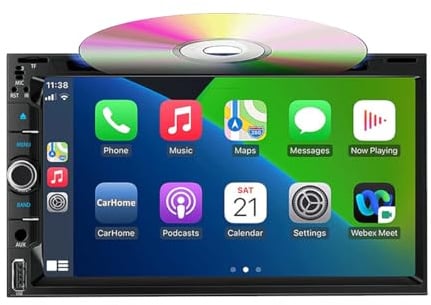CarPlay Android Auto CD Reproductor de DVD Estéreo para automóvil Doble DIN 6.95 Pulgadas 1080P Pantalla táctil Radio para automóvil con Mirror Link Bluetooth 5.0 FM|Am|AUX|TF|EQ|DSP