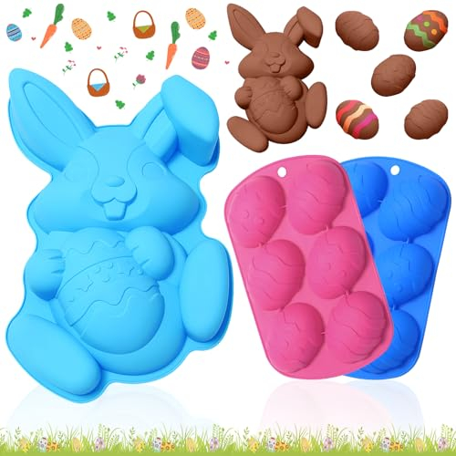 Lets Joy 3 Stück Ostern Silikon Schokoladenformen, Osterhasen-Eierform, Ostereier Silikonform, Silikonform Ostern, Osterhase Silikon Form, DIY Küchen Backform Fudge Schokolade KuchenKekse