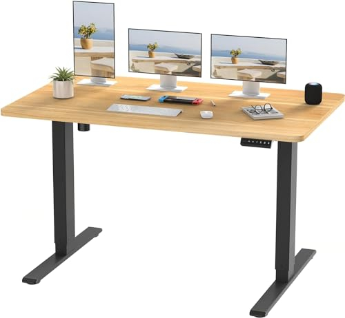 FLEXISPOT Electric Standing Desk Height Adjustable Desk ONE PIECE Sit Stand Up with Memory Smart Panel (Black Frame+120x60cm Maple Desktop)
