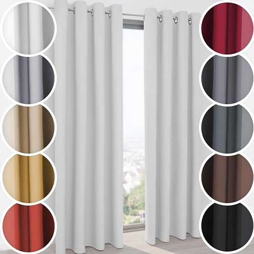 Schuette® Verdunklungsvorhang mit Ösen ● Century Black: Pearl White (Weiß) ● 130x230cm Breite x Höhe (1 Stück) ● Blackout Vorhang Verdunkelung Knitterfrei Pflegeleicht Gardine Thermo Blickdicht