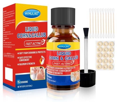 MYMULIKE Liquid for Corn removers, Corn Removers for feet Extra Strength, Fast Acting Foot Corn Remover, Foot Corn Pain Relief, 15ML Liquid with 15PCS Cushions 10PCS Swabs