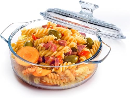 NUTRIUPS Cacerola de vidrio con tapa, fuente de horno de cristal, apta para horno (YGW-1)
