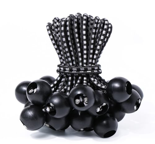 JunGG Spanngummis mit Kugel Planenspanner Gummispanner Zeltgummis Expanderschlingen Gummischlaufen für Planen Zelt Banner | 10 cm | Schwarz Weiß | 12 Stück