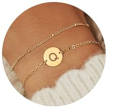 YADOCA Gold Armband für Damen - 18K Gold Gefülltes Brief Initial Armband Personalisierte Scheibe Monogramm Armbänder für Frauen Teenager Mädchen Geschenke - Q