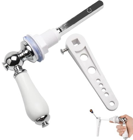 Traditional Victorian Toilet Flush Handle, Chrome Plated Metal Cistern Lever Replacement for Universal Fit WC Cistern Tank, Adjustable Arm Toilet Flush Handle in Alloy Zinc, Flush Lever Kit Included