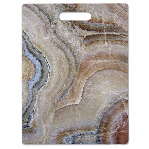 Wondertify Onyx-Marmor-Schneidebrett, heller Granitstein, wendbar, spülmaschinenfest, Schneidebretter, großer Griff, rutschfestes Serviergeschirr, Zubehör, 40,4 x 25,4 cm, Grau, Braun, Weiß