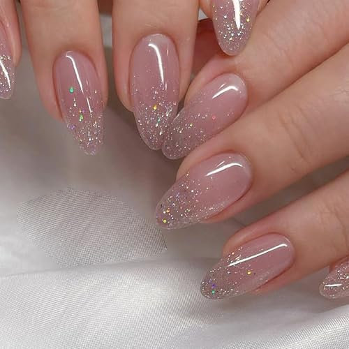 Hebterrka Lot de 24 faux ongles press on nails French Tip On Nails à pointes courtes rondes en forme d'amande avec design feuille d'or pour femme