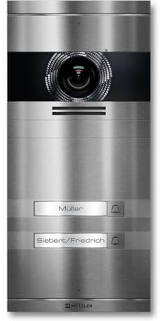 Metzler VDM10 2.0 Video Sprechanlage mit Türöffner (Stromversorgung) & Namensschild - Anschluss LAN POE - Türsprechanlage mit HD-Kamera, für 2 Familienhaus, aus rostfreiem V2A Edelstahl