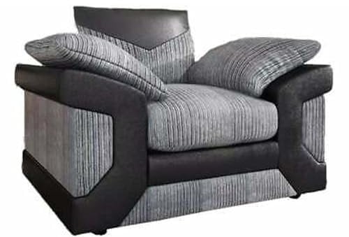 Corner Sofa - Jumbo Cord Sofa in Black and Grey - Modern 3 Seater 2 Seater Suites - 5 Seater Sofa with Chaise for Living Room Lounge Bedroom (Grey Cord Black Leather, Arm Chair)