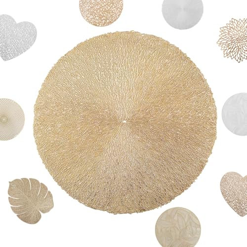 MORAINJAY 2 Pezzi Tovagliette Tonde,38cm PVC Tovaglietta Oro Hollow,Fili Aggrovigliati Rotondo Tovaglietta Antiscivolo Lavabili per Matrimonio,Ristorante,Hotel Table Decorativo
