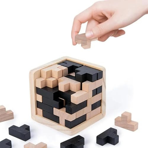 54 Stück Holz IQ Würfelpuzzle, Lernspielzeug für Teens und Erwachsene, Spaßiges Denkspiel für alle Altersgruppen