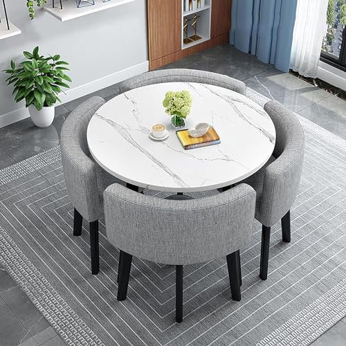 Modernes Esstisch-Set für 4 Personen mit Stühlen, runder Konferenzraumtisch, kleiner Küchentisch, Kreis, Esstisch, 90 x 90 x 75 cm