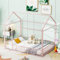 Zravenna Kinderbett Bodenbett 140 X 200 cm, Hausbett Himmel mit Dach und Zaun, Metallbett für Mädchen und Jungen, ohne Lattenrost, Rosa