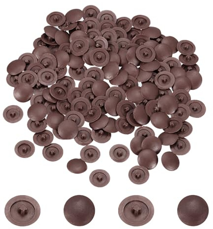 sourcing map 108Pcs 12mm Dark Brown Plastic Self-Tapping Screw Cap Covers, Decorative Cover Hole Plug for Diameter 7-8mm Flat Phillips Screws
