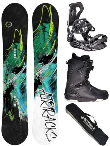 Airtracks Snowboard-Set Herren Snowboard Wide Stronger Freestyle Freeride 163 - Snowboard Bindung Master - Softboots Strong ATOP 43 - SB Bag