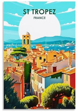 ouweri St. Tropez Frankreich, Vintage-Reiseposter, Gemälde auf Leinwand, Wandkunst, Rollbild, Druck, Wohnzimmer, Wände, Dekoration, Häuser, 20 x 30 cm