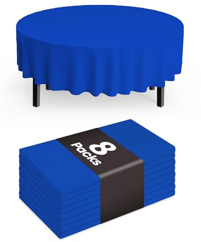 Pureegg Plastic Table Cloth Disposable 8 Pack, 84 Inch Round, Blue