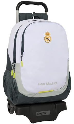 safta Real Madrid Equature 25/26 Schulrucksack mit Rollwagen, ideal für Kinder unterschiedlichen Alters, bequem und vielseitig, Qualität und Langlebigkeit, 33 x 15 x 43 cm, Weiß, M, Casual, Weiß, M