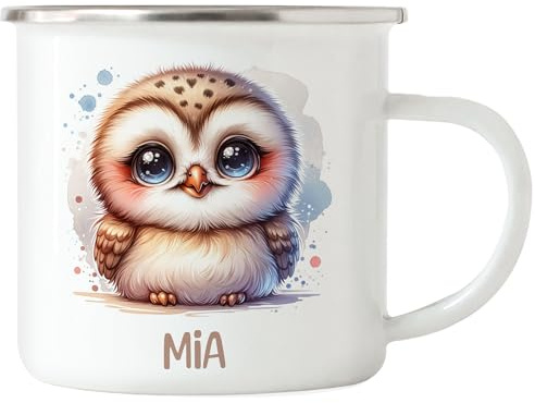 Kiddle-Design Kindertasse mit Namen Personalisiert, Personalisierte Tasse Kinder mit Waschbär, Namenstasse Waschbärtasse, Kinderbecher als Geschenk zur Taufe, Geburt Weihnachten - Emaille Tasse