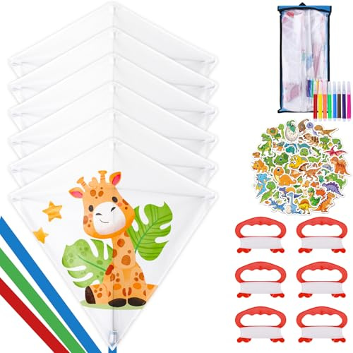 BBWELL Kinder Drachen,DIY Drachen Set,Einleiner-Flugdrachen für Kinder ab 3 Jahren - Größe:40x50cm, Inkl. 50m Drachenschnur und 18x150cm Streifenschwänze,tworzenia smoków dla dzieci