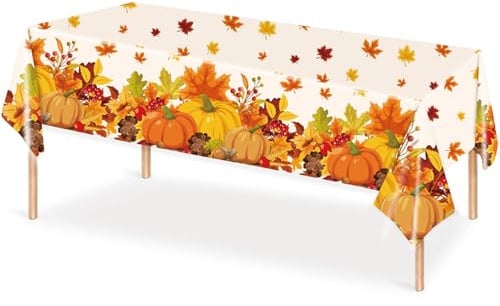 Autumn Table Cloth Thanksgiving Decorations Party Tablecloth,137*274CM Autumn Decorations Party Table Cloth with Maple Leaf Pumpkin Print,Wipe Clean Tablecloth Orange Disposable Harvest Table Cover