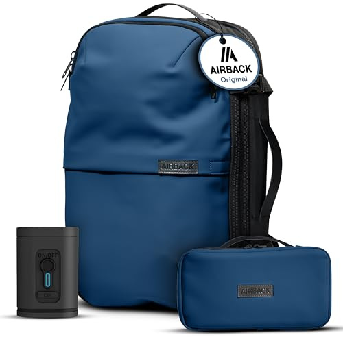 Airback Sac de Voyage sous Vide Bundle – 22-48L, Inclus. Sac de Toilette et Pompe à Vide, Sac Voyage Cabine, Sac Compression Voyage Léger et Extensible, Confortable et Résistant à l'eau, Blue