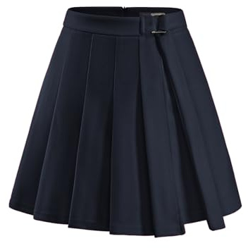 bridesmay Damen Minirock mit Falten, Plissee Tennis Skaterrock mit verstellbarem Bindegürtel für Schule, Party, Freizeit Navy M