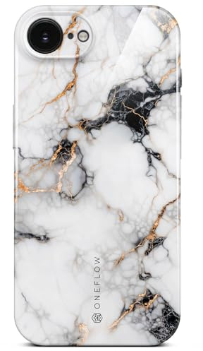 ONEFLOW Bliss Cover für iPhone 16e Hülle in Marmor Optik, Designer Case Handy Schutzhülle mit Kameraschutz, Muster Hardcase Glitzer Handyhülle marmoriert, Weiß Gold