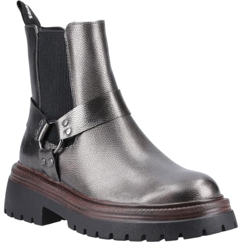 Hush Puppies Raye Leather Women's Pewter Flat Chelsea Boots