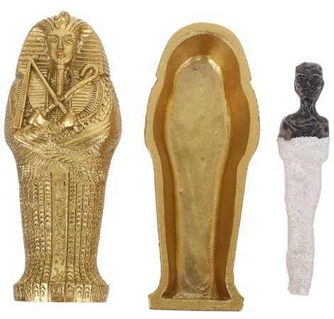 Kleiner Sarg Dekoration mit Mumienfigur aus Kunstharz für Halloween | Goldene Ägypten Optik, Realistische Wirkung, Stoßfeste Ausführung, Fein Gearbeitet für Streiche und Deko