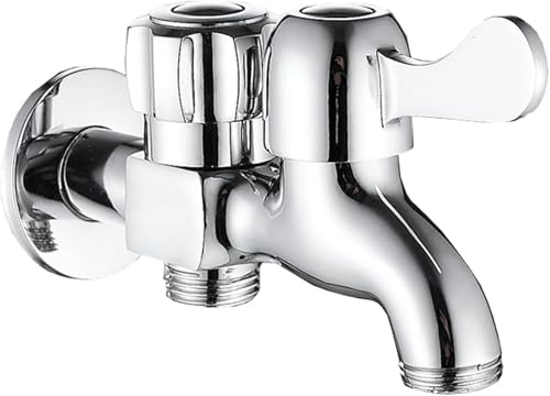 Brass Double Spout Cold Water Mixer Tap for Laundry Sink Kitchen Bathroom Dual Purpose Adapter - Dual Outlet Washing Machine Faucet