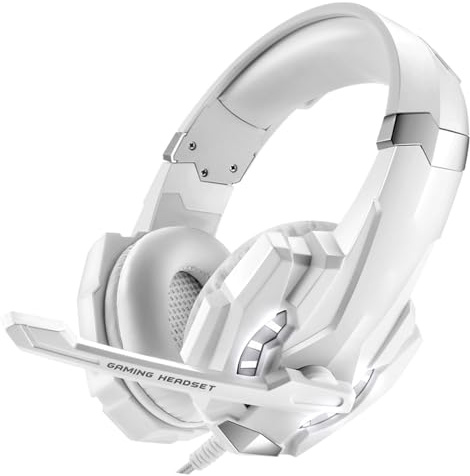 Aoresac G9000 Gaming -Headset mit LED -Leuchten, Löschen von Mikrofon für Laptop, Tablet, Mobiltelefone, Desktop -PC, Gaming -Konsole, Lautstärkesteuerung (Weiß)