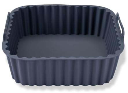 Fackelmann Silikonform für Heißluftfritteuse – 15 cm glatt, Eckig, Aschgrau, für knusprige Gerichte ohne Anhaften, Spülmaschinengeeignet