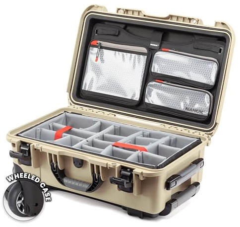 NANUK 935 Pro Photo Kit - Waterproof Hard Case for Camera, with Padded Dividers and Wheels, 56 x 36 x 23 cm - Dustproof and Shockproof, Cabin Luggage (Desert Tan) | 22” x 14” x 9”, Protects Cameras & Lenses During Travel, Padded Dividers, Lockable, For DSLR & Mirrorless Cameras, Desert Tan
