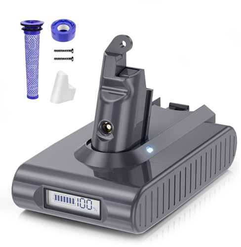 6000mah for Dyson V6 Battery Replacement, 21.6V Battery for Dyson V6 DC58 | Upgraded LCD Display Battery for Dyson V6, Compatible with SV03 SV04 SV05 SV06 SV07 SV09 DC59 DC61 DC62 DC72 with Accessories