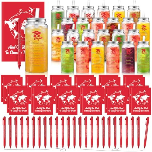 AmazingSpark Lot de 72 gobelets en plastique avec couvercles, pailles, carnets inspirants, stylos de motivation pour la classe de 2026 - 382,7 g