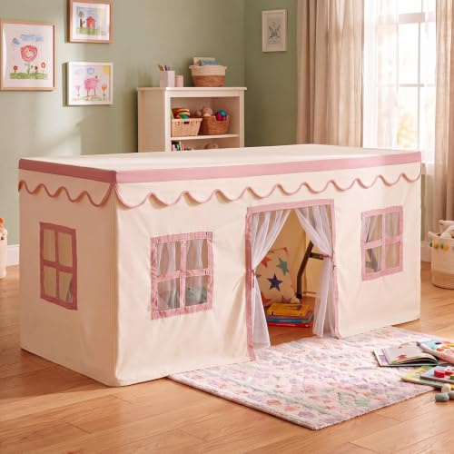 Foilswirl 6 ft Tablecloth Playhouse Table Play Tent Cover Indoor Playhouse with Side Windows & Curtain Door for Indoor Outdoor Birthday Party Decorations Birthday Party Playground Play Accessory