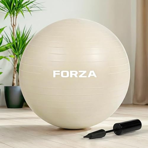 FORZA Anti-Burst Yoga Ball 55cm with Pump – Non-Slip Stability Exercise Ball for Yoga, Pilates, Physiotherapy, Pregnancy & Core Training – Supports Up to 150kg