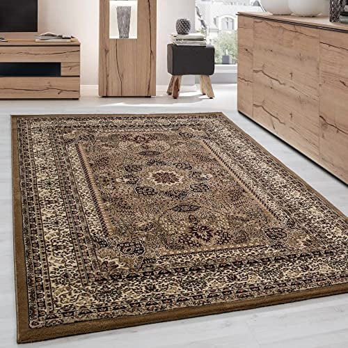 Carpettex Kurzflor Orientalischer Teppich - Klassisch Optik Webteppich Beige 160 x 230 cm - Vintage Wohnzimmerteppich Schlafzimmer Weich Waschbar Küchenteppich