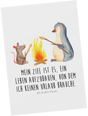 Mr. & Mrs. Panda Postkarte Pinguin Lagerfeuer - Geschenk, Büro, Einladung Geburtstag, Ansichtskarten, Pinguine, Geschenkkarte, Lebensmotivation,
