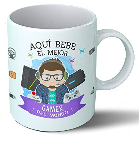 Planetacase - Taza Gamer - Regalo Original Jugador Videojuegos Consolas - Cerámica 330 mL - Taza Desayuno Apta para Microondas y Lavavajillas - Videojuegos - Resistente a Lavados - Gamer (Él)