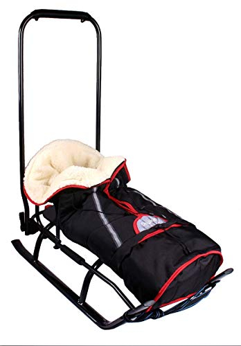 3in1 Kinder Schlitten mit Rückenlehne, Fußsack, Schiebegriff und Gurt aus Aluminium (Black&Graphite)