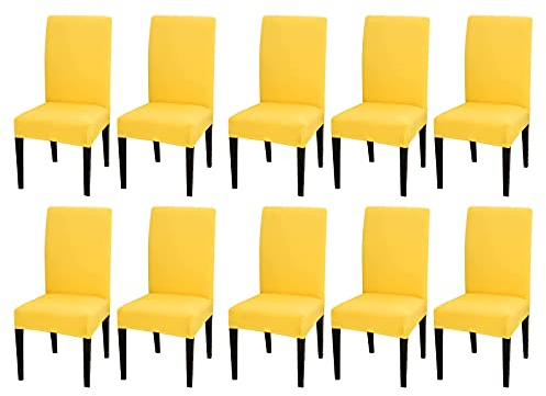 Chickw1 Stuhlhussen 2/4/6/10 Stück, Grau Drucken Elastischer Stuhlbezug Abnehmbare Waschbar Für Hochzeit, Hotel, Bankett, Partys Universal Modern Stuhlhussen (10 Stück,Gelb)