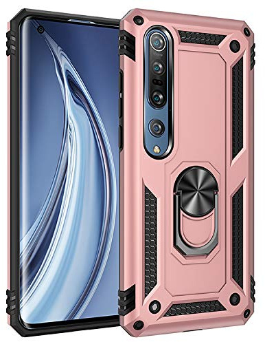 BestST Hülle für Xiaomi Mi Note 10/Mi Note 10 Pro/Mi Note 10 Lite, + Displayschutz 360 Grad Drehbar Ringhalter mit Magnetischer Handyhalter Auto Handyhülle,Rosegold