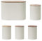 5PC Oval Kitchen Storage Set: Bread Bin, Biscuit Tin and Tea, Coffee & Sugar Canister Set - Matt Cream - Embossed Lettering Design.
