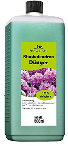 Konfitee Rhododendron Dünger Flora Boost 500ml I Für bis zu 100L Gießwasser I Blumendünger für Rhododendron Pflanzen I Flüssiger Blatt- & Wurzeldünger I 100% natürlicher Pflanzendünger