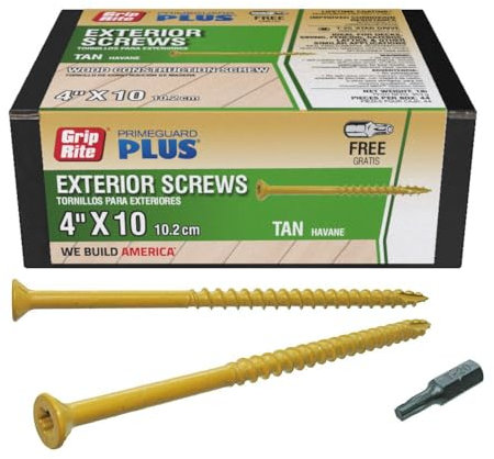 Grip-Rite L4STT1 PrimeGuard Plus #10 x 4 Wood to Wood Deck Screw, Tan, 1lb Box