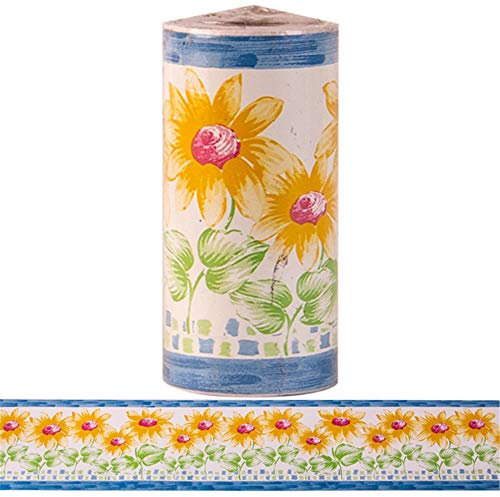 Wallpaper Border Peel and Stick Wall Border Sticker Home Ceiling Decorative Border for Bathroom Living Room Kitchen Blue Yellow flower10.6cm X 1000CM